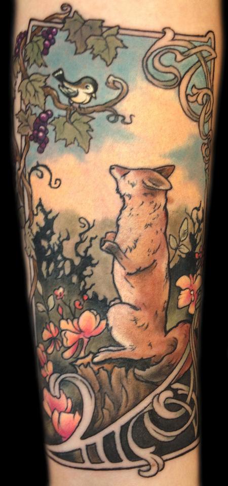 Tattoos - art nouveau, Fox illustration tattoo - 85616